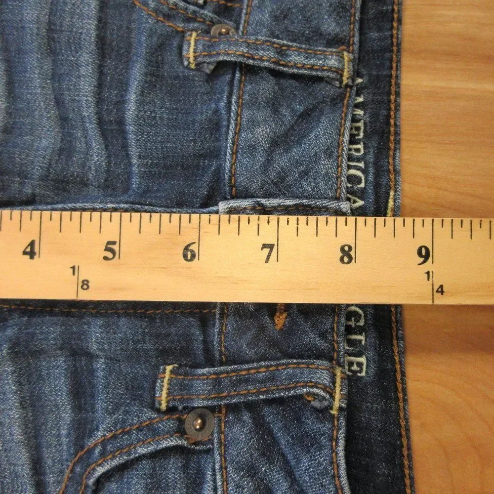 AMERICAN EAGLE Super Stretch‎ Jean Shorts Size 4 Frayed Raw Hem Blue Denim Jorts